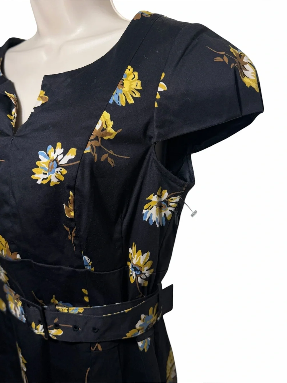 Boden Floral Black Belted Pencil Skirt Dress With Slit And Side Pocket Women 6R